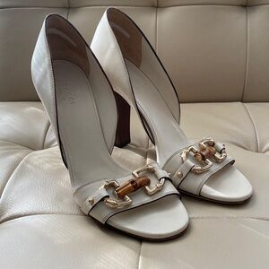 Gucci Horsebit Women's Cream and Gold Leather Heels